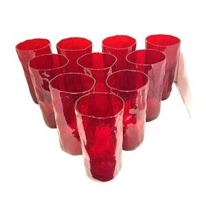 MCM -VINTAGE Morgantown Crinkle Ruby Red Iced Tea Glasses Set OF 10